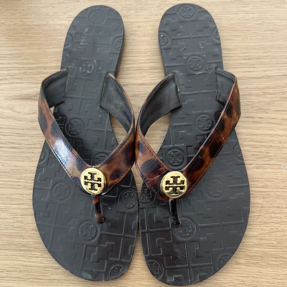 Tory Burch Thora Women’s Size 10 M Leopard Print Thong Sandals Leather